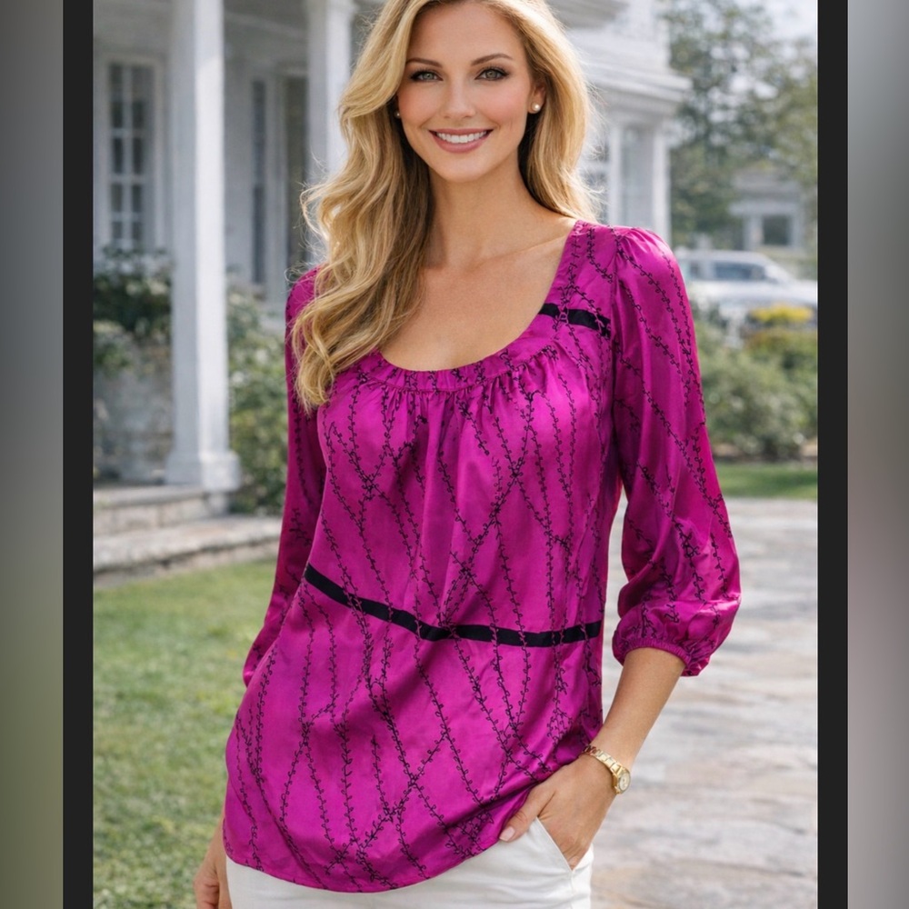 Silk Lux floral tunic square scoop neck pink black Y2k 100% silk top mini dress